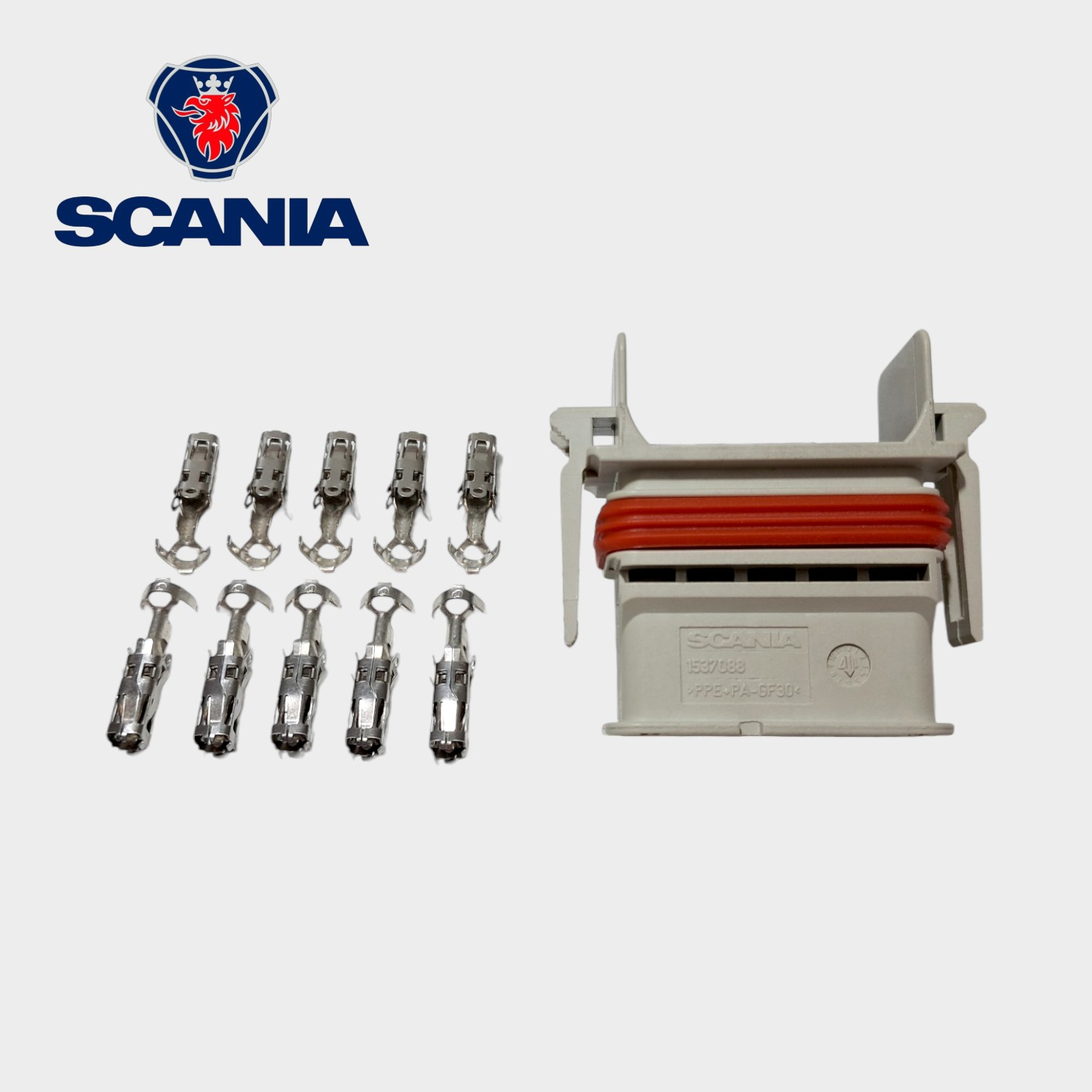 KIT CONECTOR ELETRICO COM TERMINAIS PARA MODULO ORIGINAL 10 VIAS CINZA SERIE 4/L-P-G-R-S-T - 1537088 - SCANIA